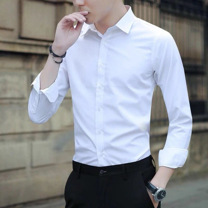 kemeja pria basic polos panjang putih poplin