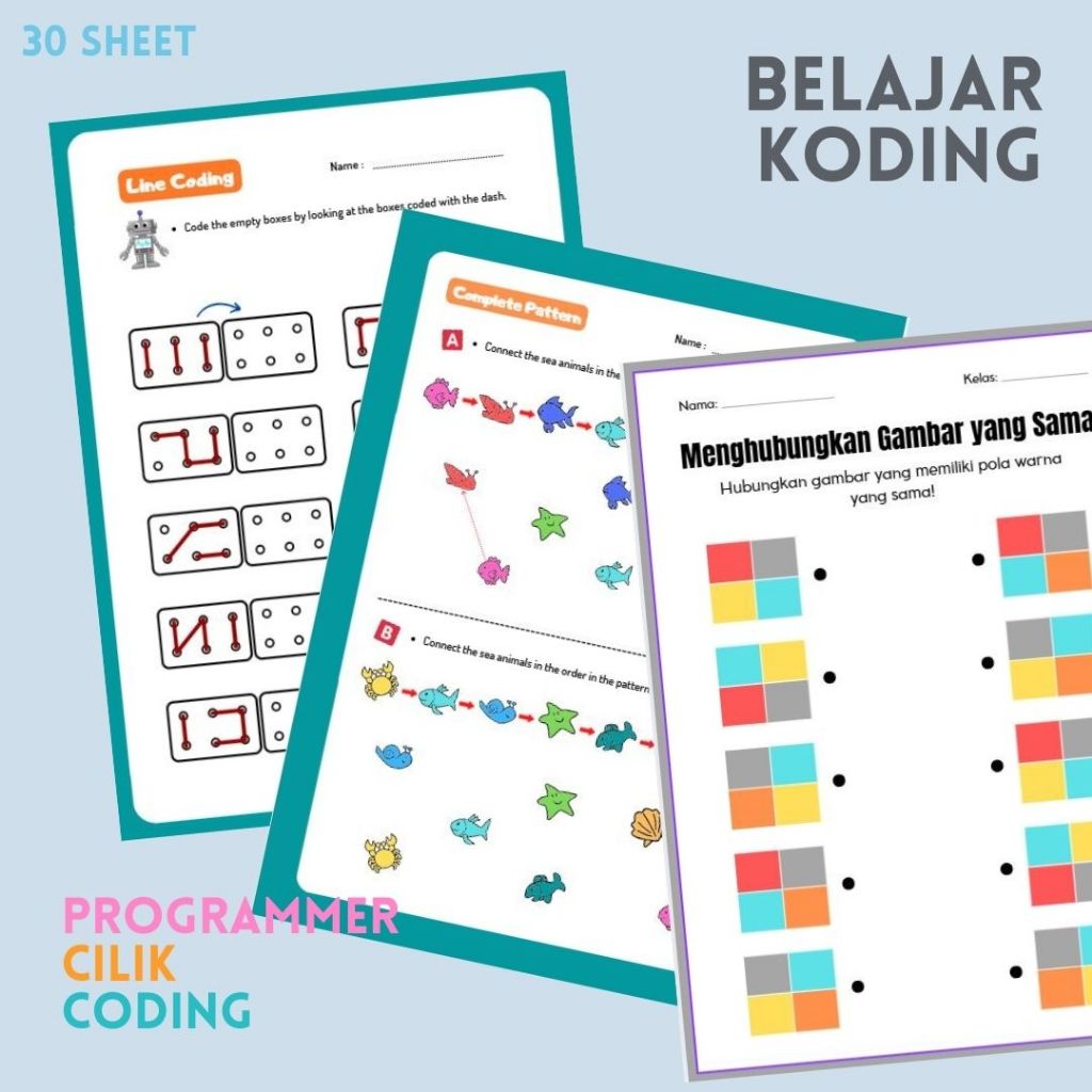 Woksheet Belajar Koding anak TK 4-6 Tahun