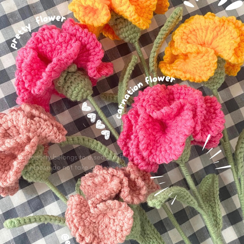 Bunga Tangkai Rajut Carnation || Handmade