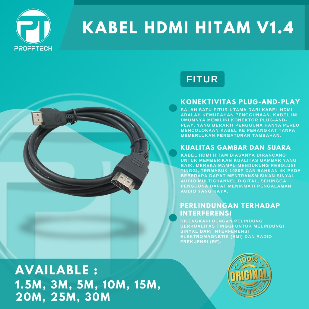 PROFFTECH - Kabel Hdmi Hitam v 1.4,- 20M
