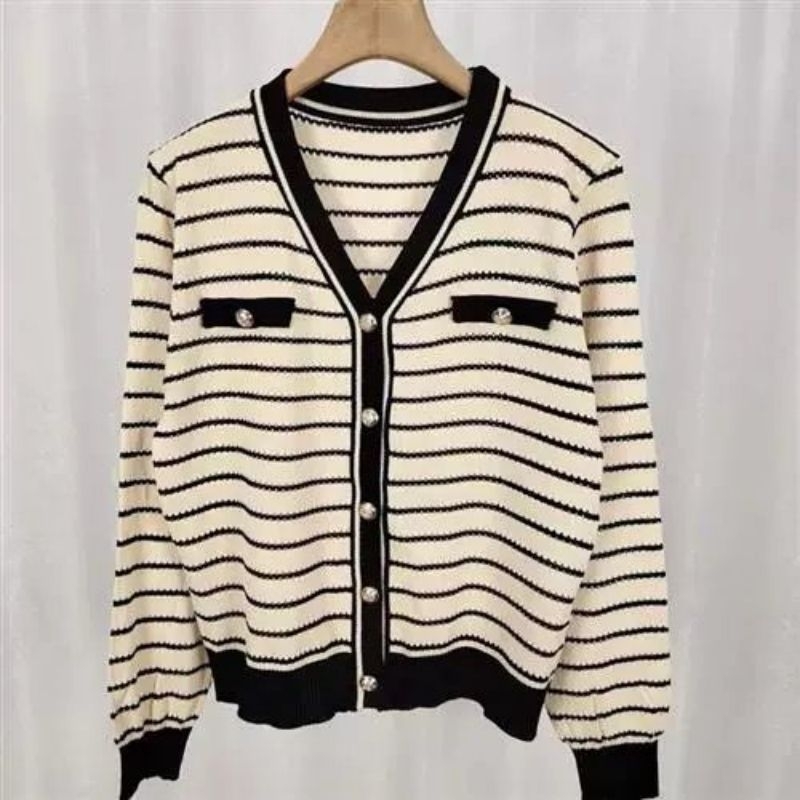 new/cardigan/outer/stripe/rajut