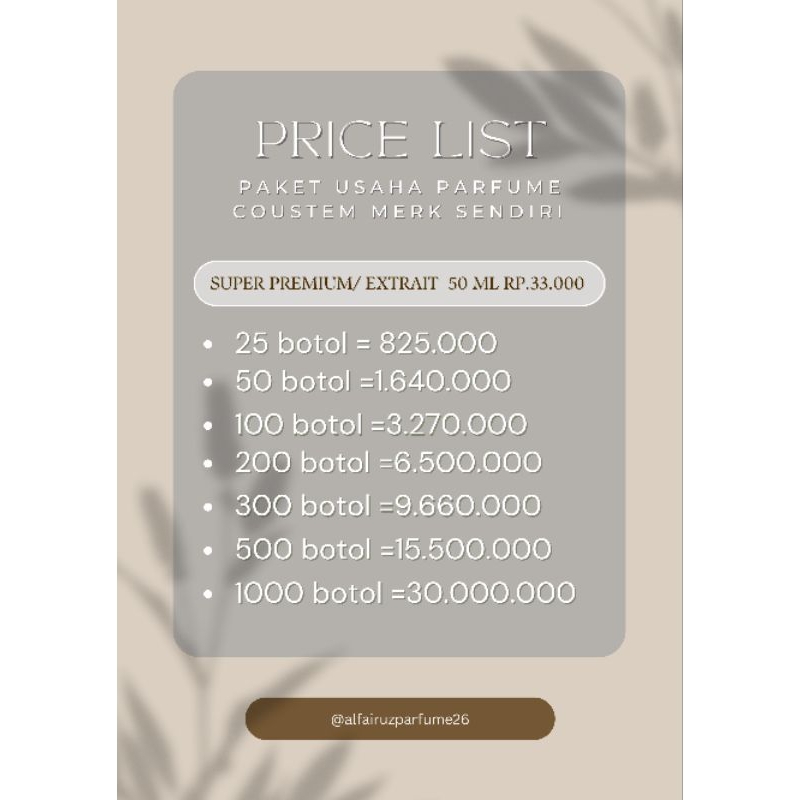 paket usaha parfume 50 ml || suprem extrait