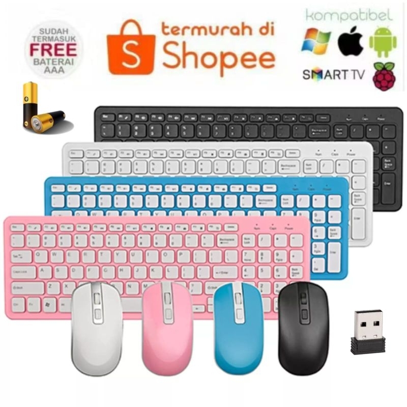 PAKET KEYBOARD WIRELESS + MOUSE WIRELESS COMBO SET GKM520 TERMURAH