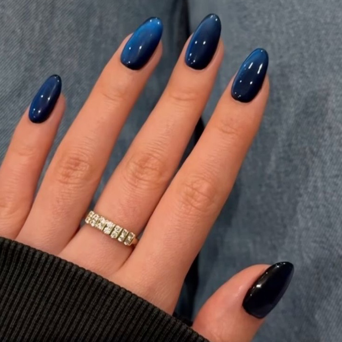Glass Blue Press On Nails