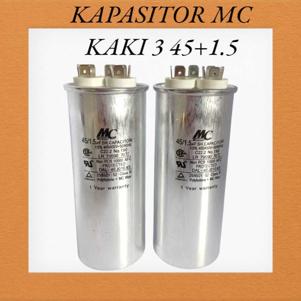 Capasitor Kapasitor Ac 45+1.5 UF Micro Merk MC