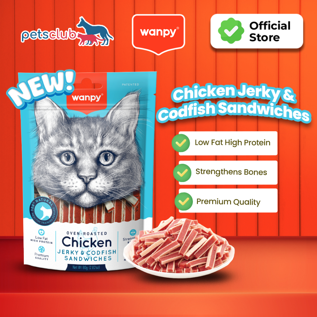Wanpy Chicken Jerky & Codfish Sandwiches - Snack Kucing