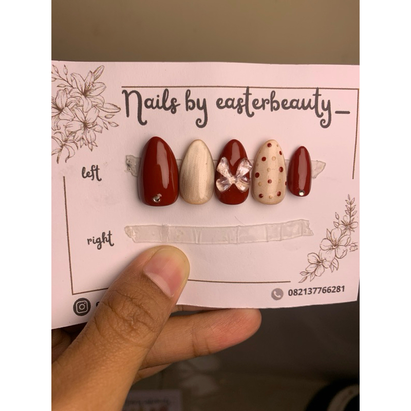 Press nail custom merah bata