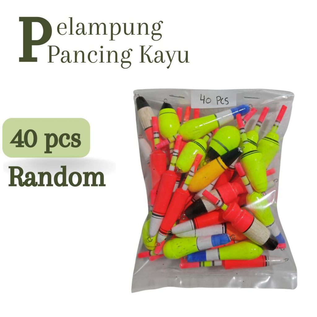 40 PCS Pelampung Pancing Kayu Random