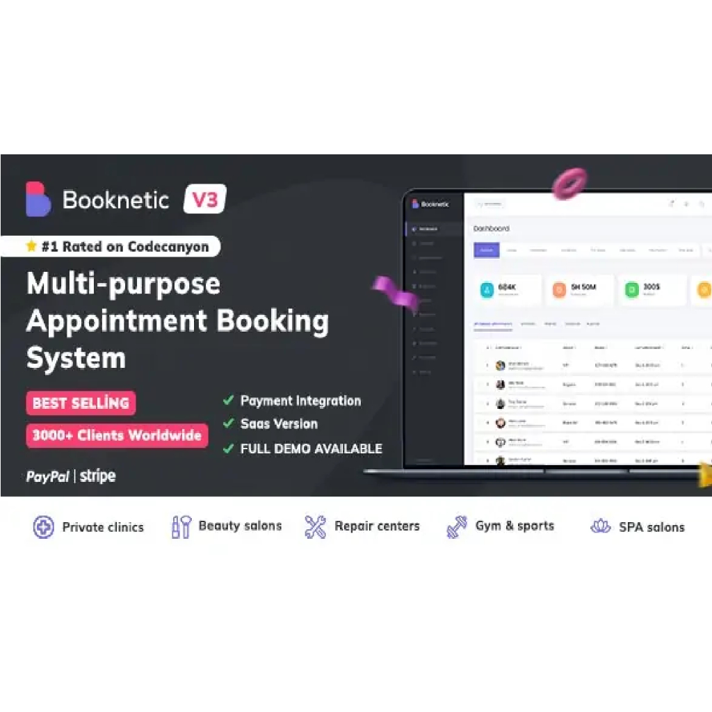 Booknetic + Addons – WordPress Booking Plugin for Appointment Scheduling | Plugin Wordpress | Bonus 1 Plugin | Unlimited Device