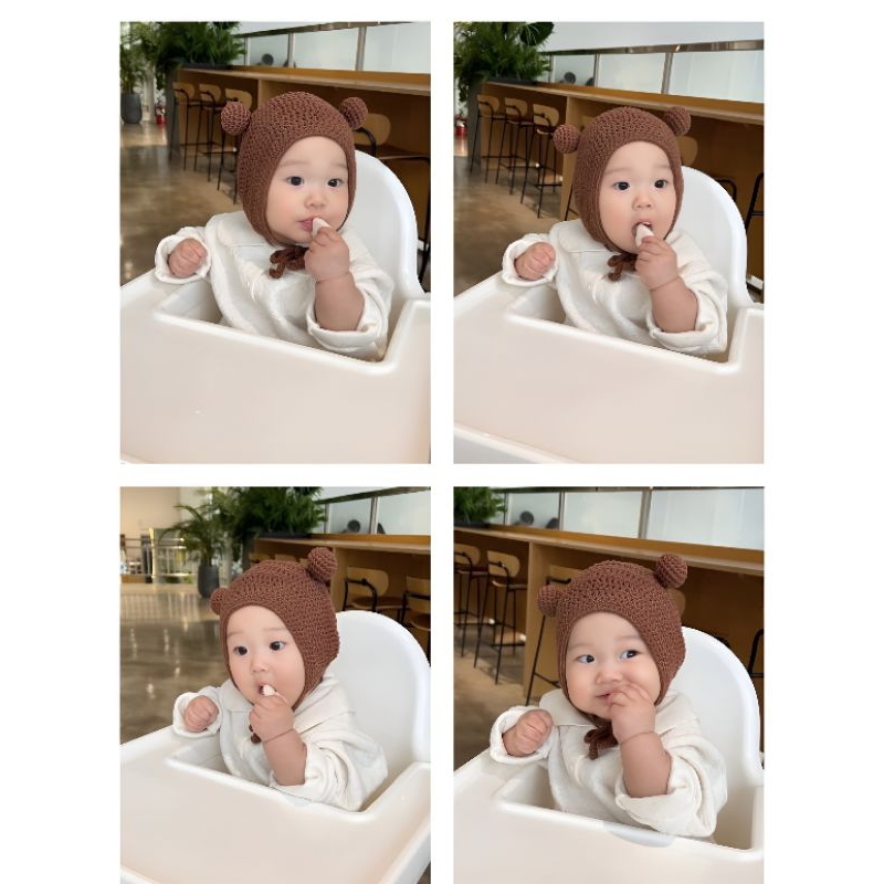 topi bayi bonnet bear pompom