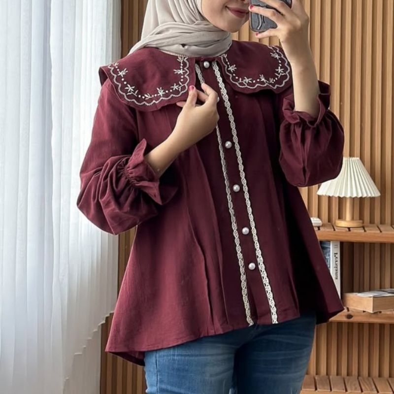 CLEA BLOUSE BORDIR BUNGA LINEN