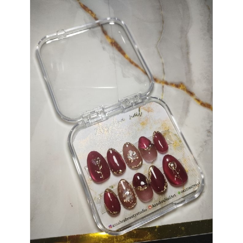 press on nails maroon mewah