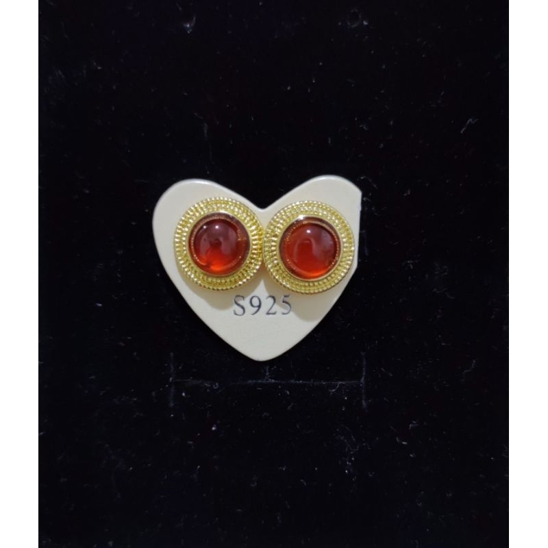 Anting tusuk silver needle orange garnet