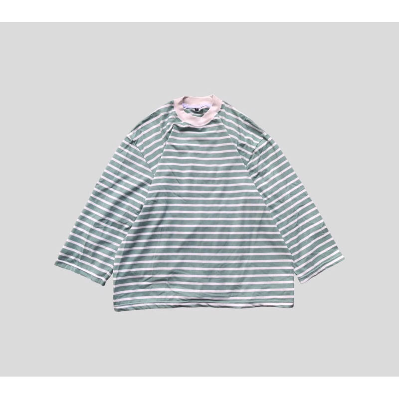 WEARINGBASIC STRIPEE TEES BOXY OVERSIZED COTTON 24s MINT