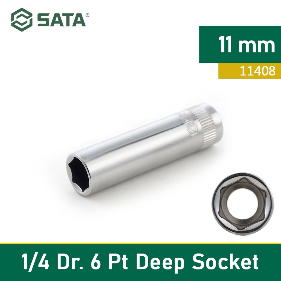 SATA - SOCKET 11408 1/4" DR. 6PT. DEEP SOCKET 11MM SATA