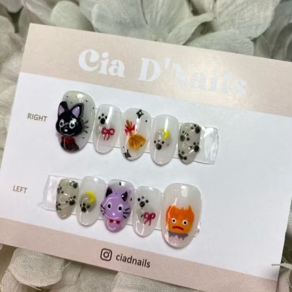 press on nails ghibli meong|handmade|custom