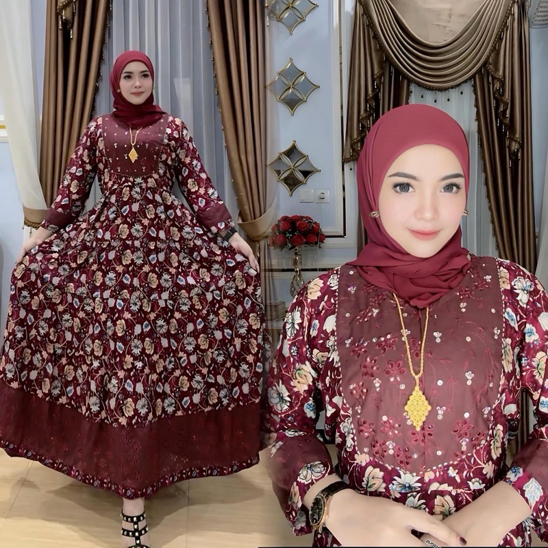Gamis Bunga Merah Terbaru