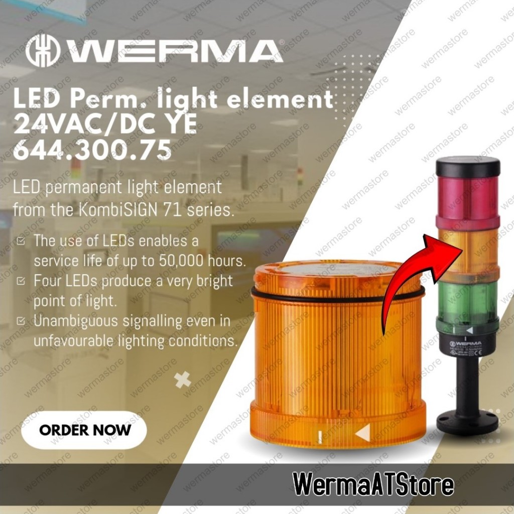 WERMA LED Perm. light element 24VAC/DC YE 644.300.75