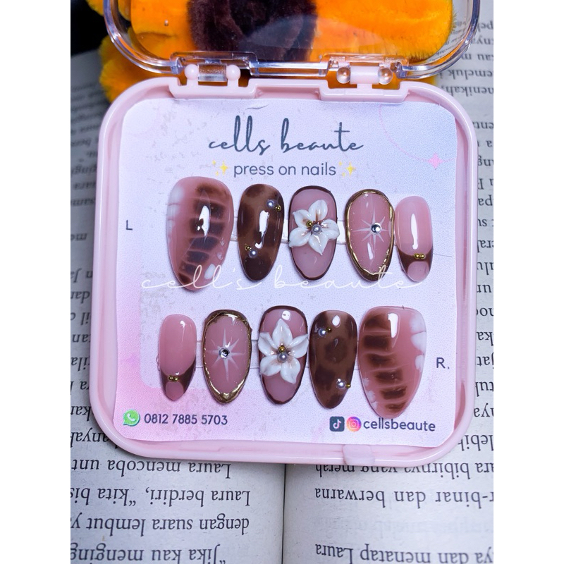 PRESS ON NAILS CUSTOM BROWN CHROME 3D