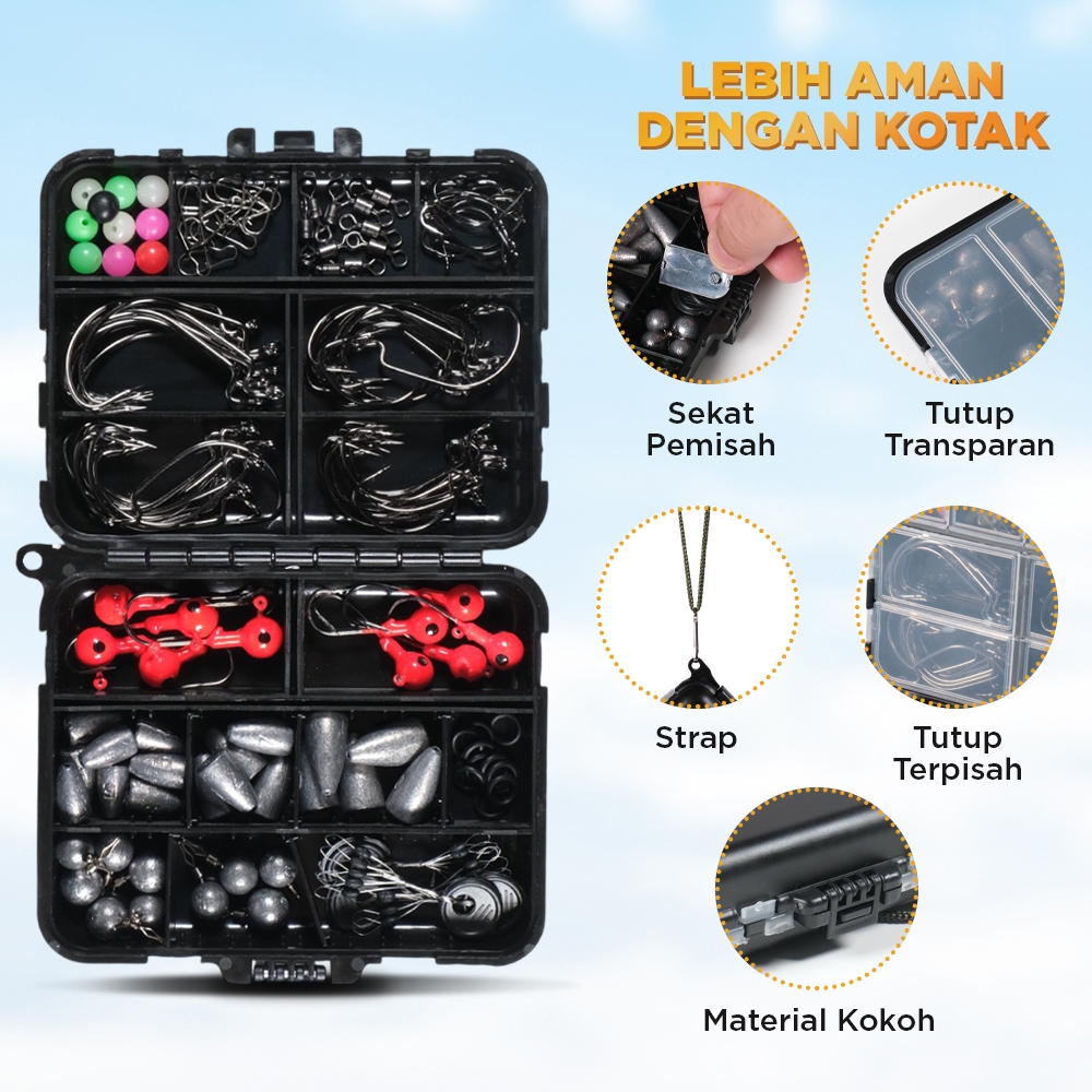 Set Kail Pancing Hook Tackle Box 148 PCS