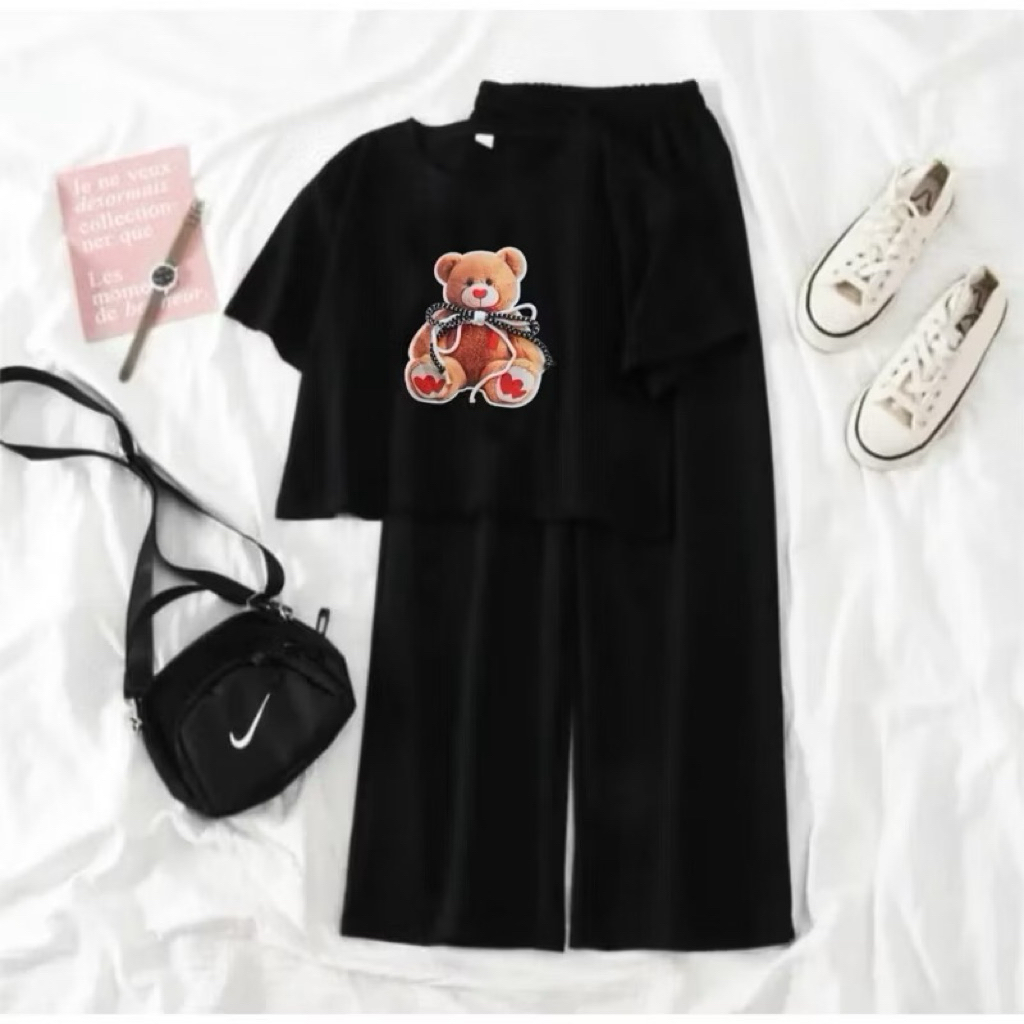 SETELAN CROP BONEKA BERUANG DTF