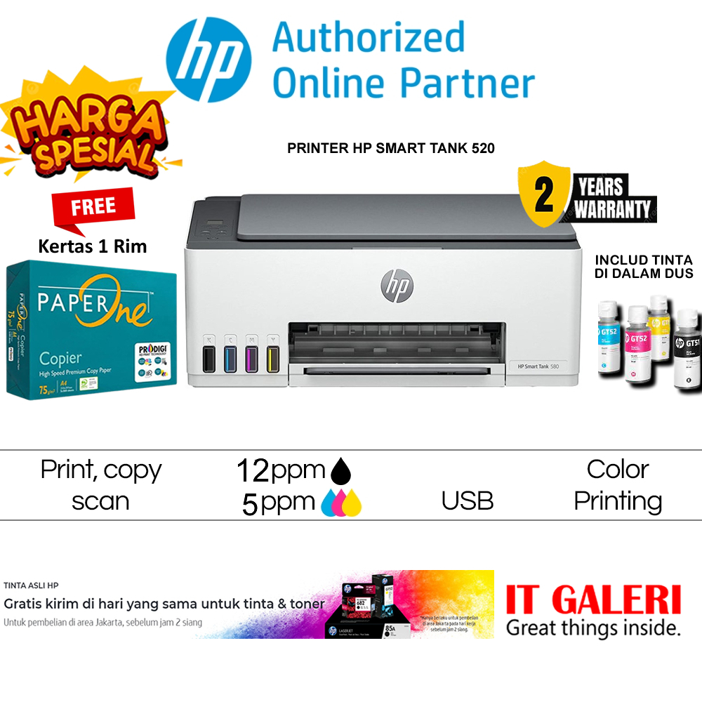 [Include Tinta ] Printer HP Smart Tank 520 1F3W2A Printer Scan Copy