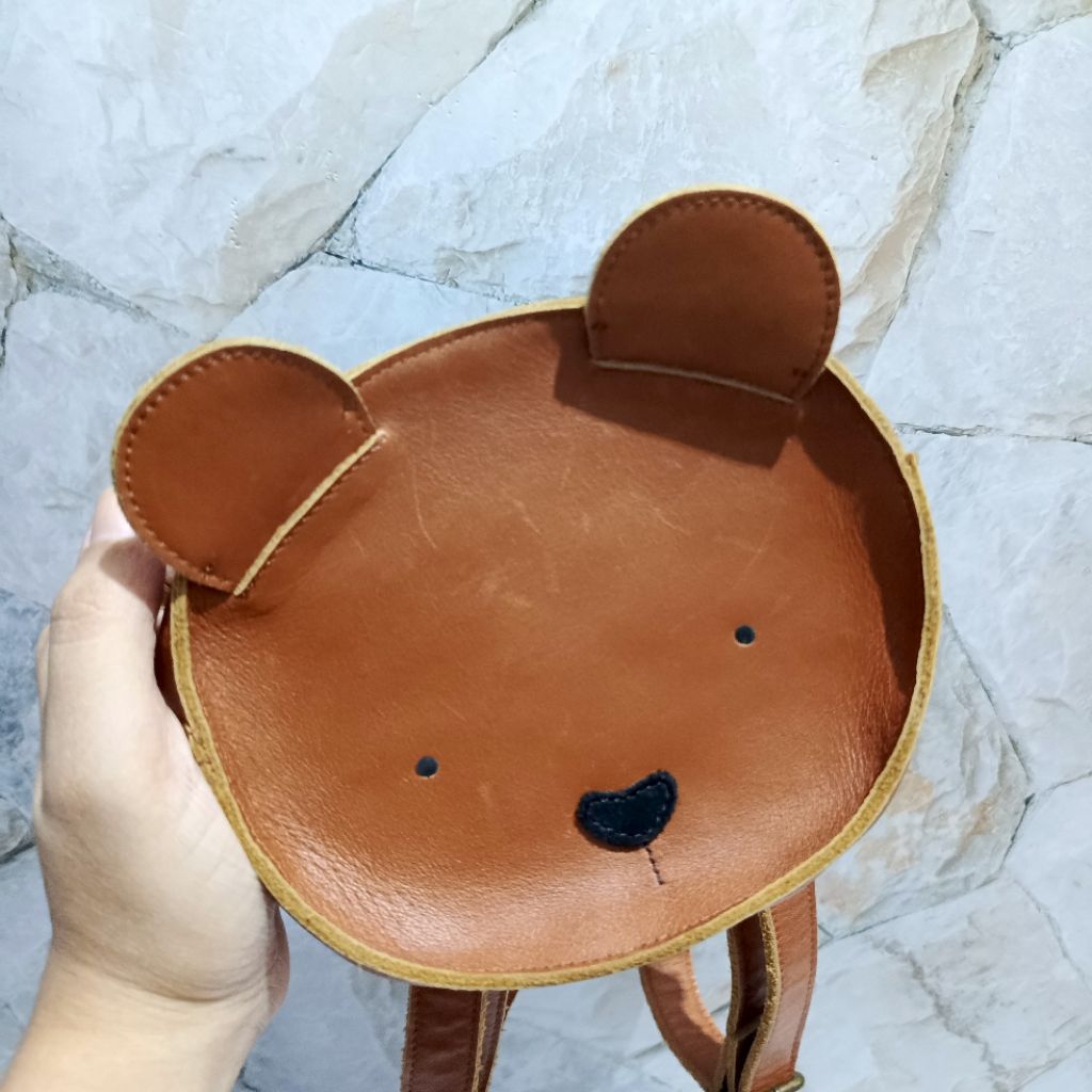 Leather Teddy Bear Backpack (Tas Anak Aesthetic)