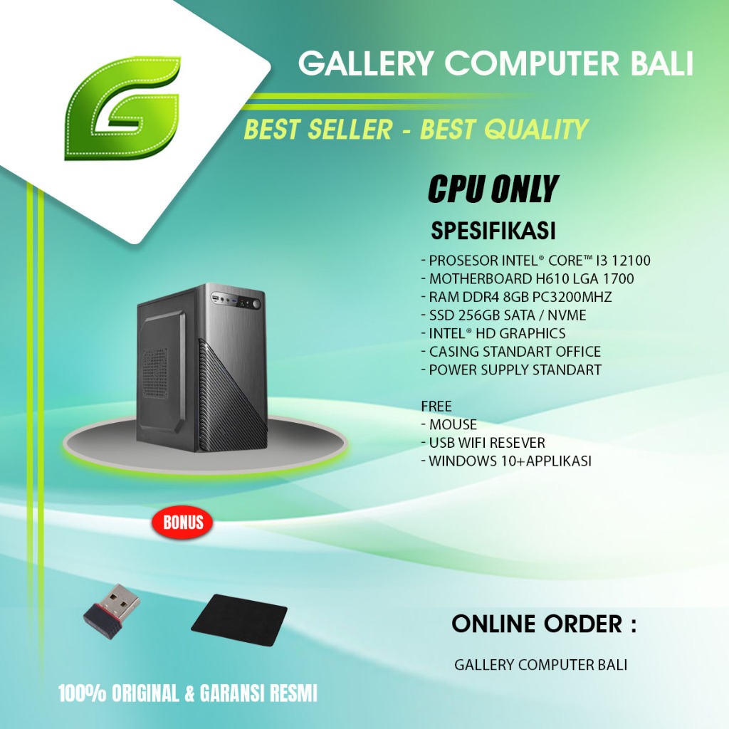 cpu only-komputer pc rakitan intel core i3 gen12