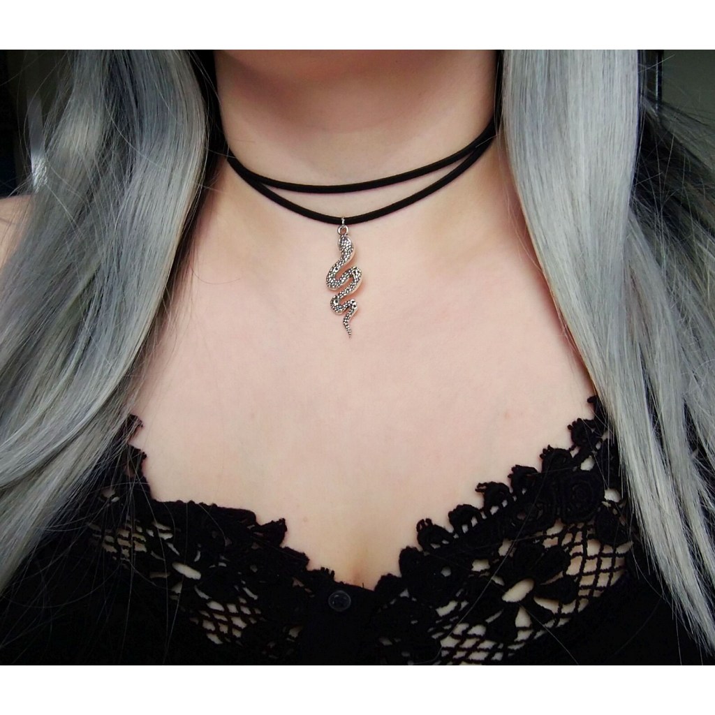 Double black choker with snake