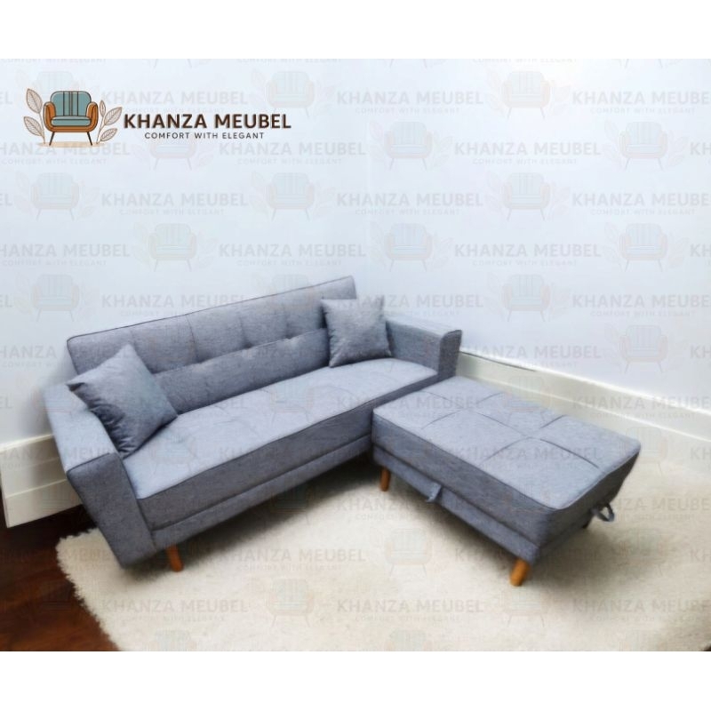 Sofa Bed Bruno kaki Retro With Stool