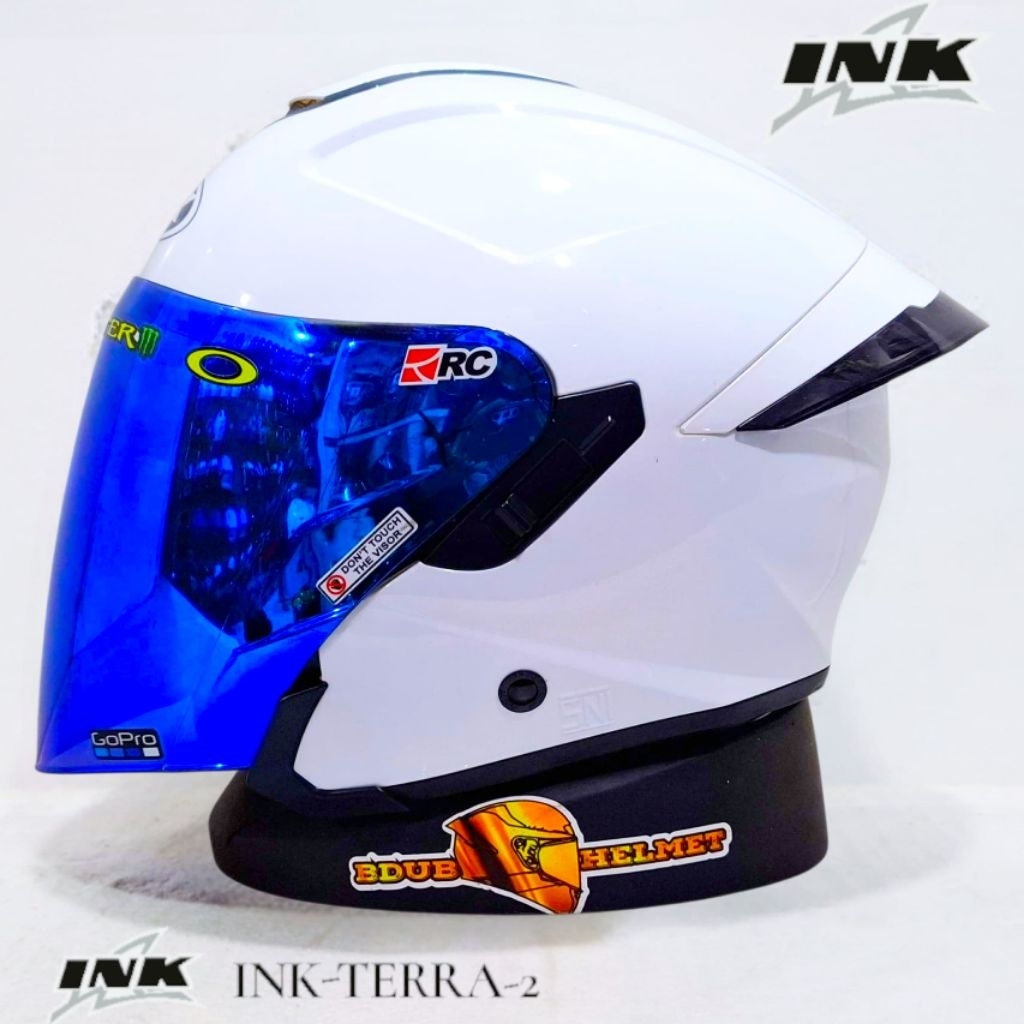 Helm INK Terra 2 Solid White paket ganteng spoiler 3D