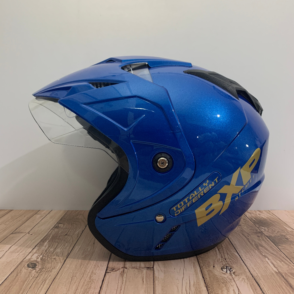 Helm GL Biru Glossy - Helm 1 Kaca - Helem Dewasa - SNI - Polos - Solid BXP