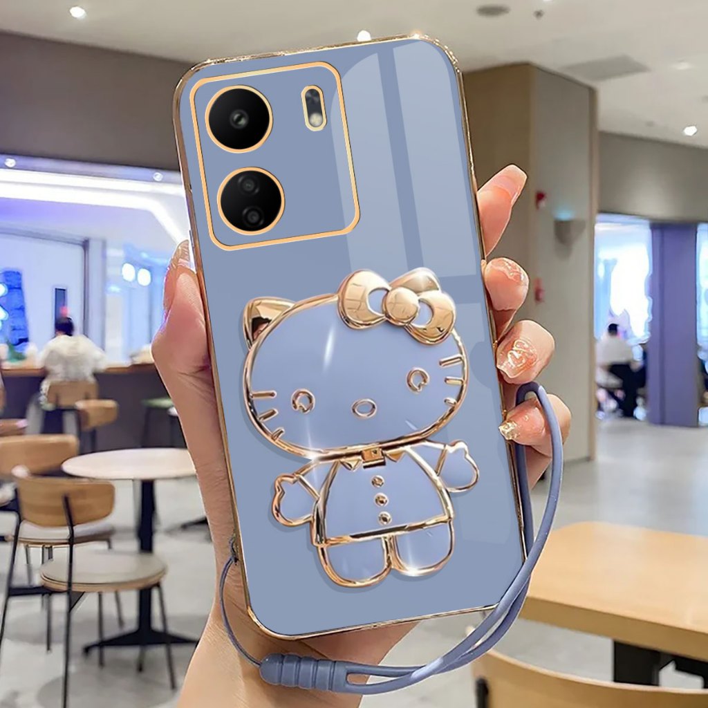 Casing Poco C65 Case Stand Holder Mirror Plating Luxury