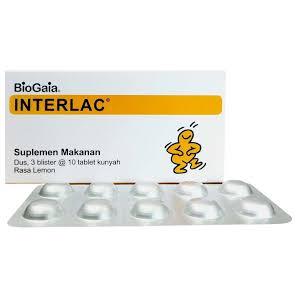 INTERLAC TABLET KUNYAH PROBIOTIK ISI 30 TAB RASA LEMON