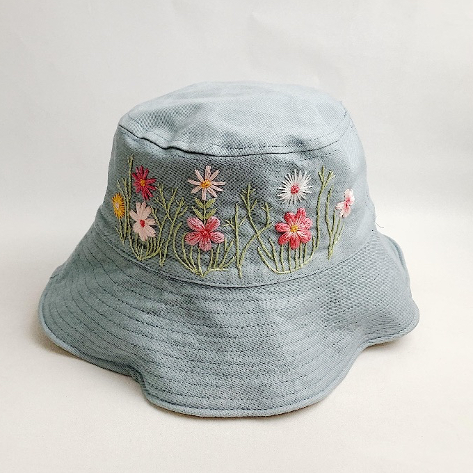SAKURA FLOWERS BUCKET HAT EMBROIDERY