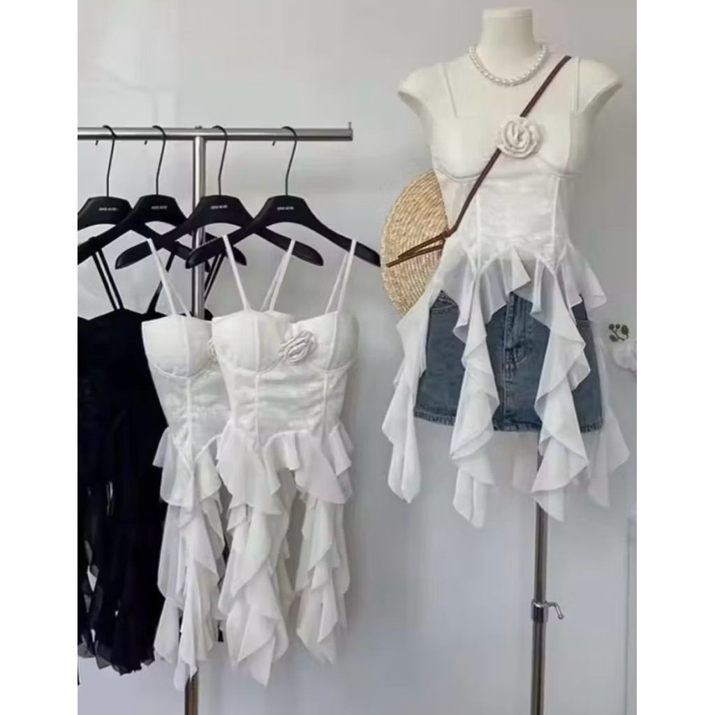 korean ruffle top white (preloved)
