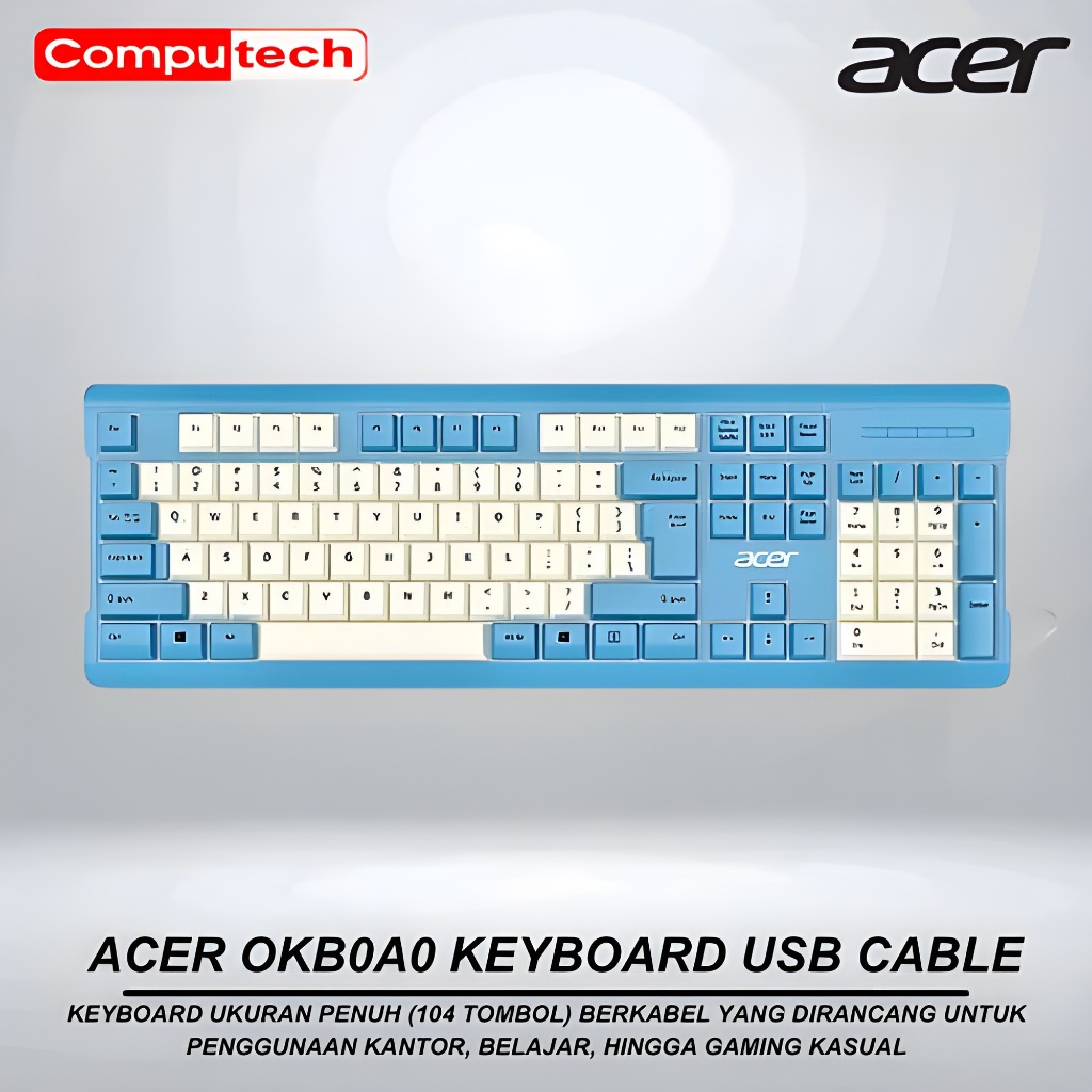 Acer Wired Keyboard OKB0A0 Plus Silent Full Layout Engineered Biru