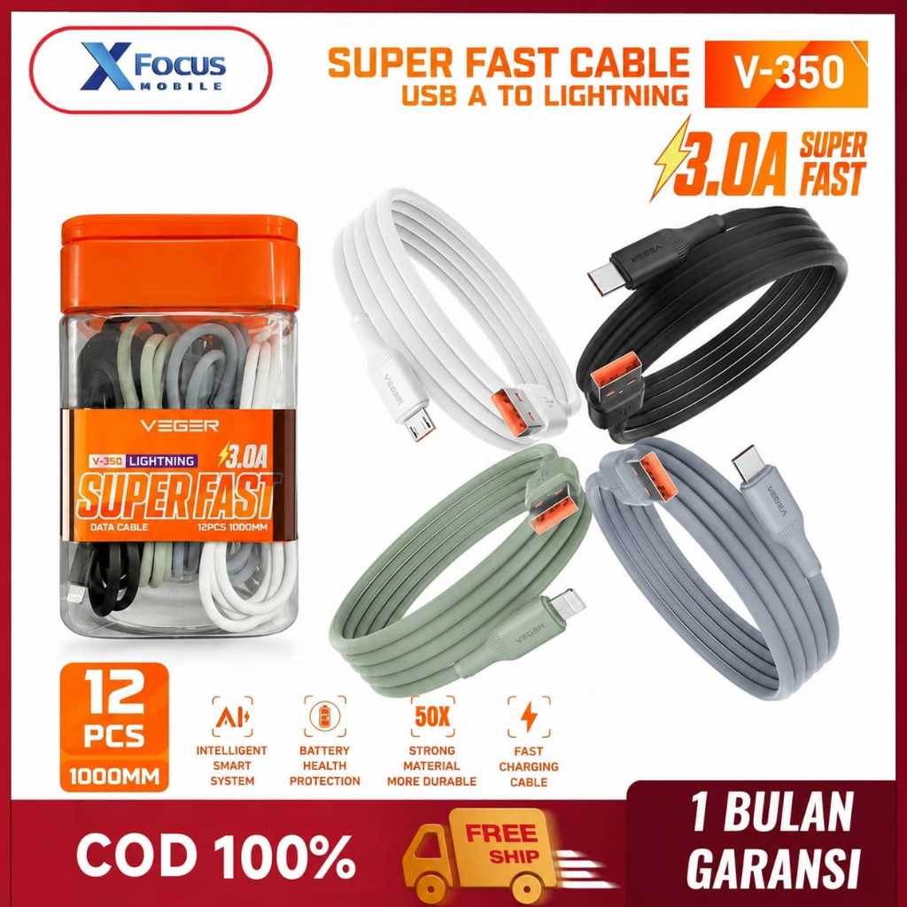 VEGER Kabel Data (1 PCS) V-350 Lightning 1M QC 4.0 Data Cable Quick Charging