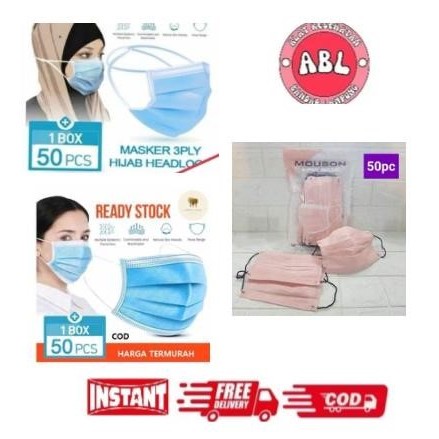Ready Masker Earloop & Hijab, 1 box isi 50.