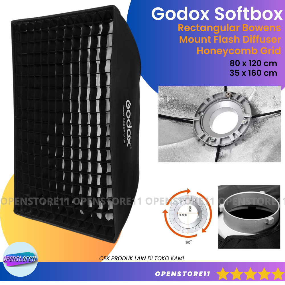 Godox Softbox Studio Rectangular Bowens Mount Flash Diffuser Honeycomb Grid