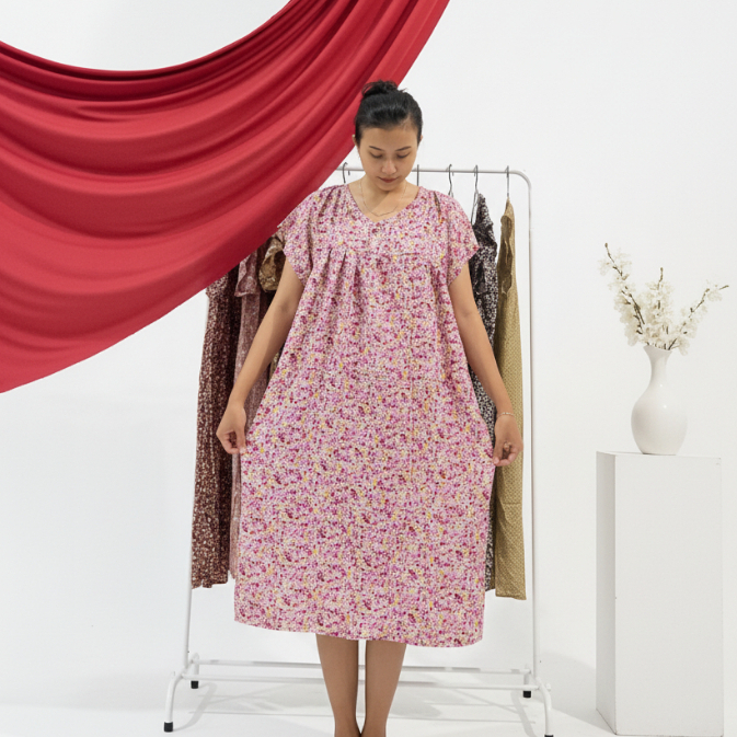 Daster Busui, Daster Busui Friendly, Dress Pink Bunga