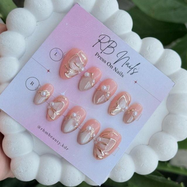 PRESS ON NAILS PINK MUTIARA CUSTOM SIZE