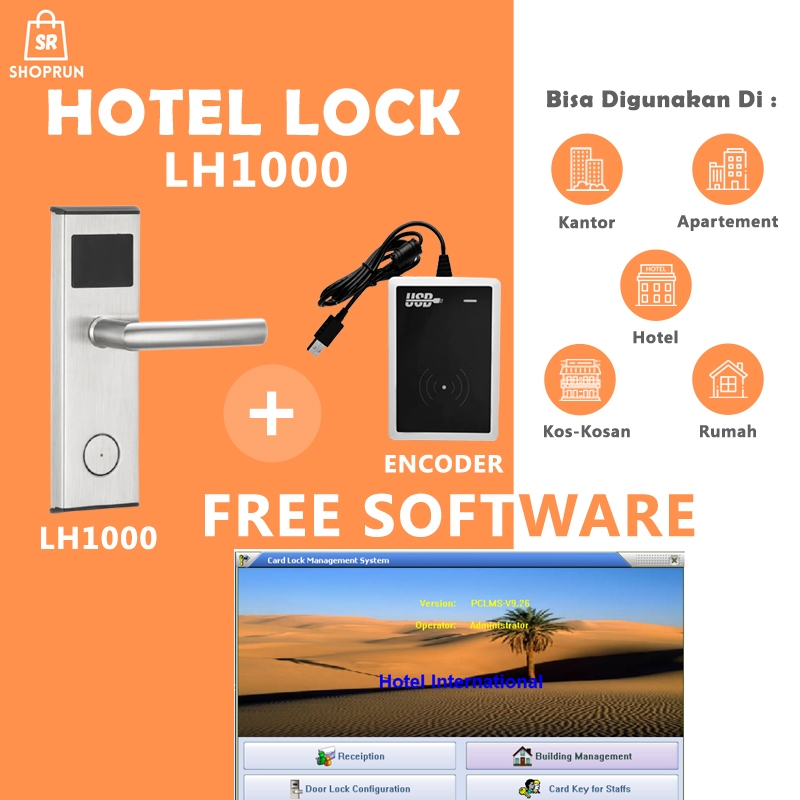 Hotel Lock LH1000 + Card Encoder + Software Termurah | Door Lock RFID