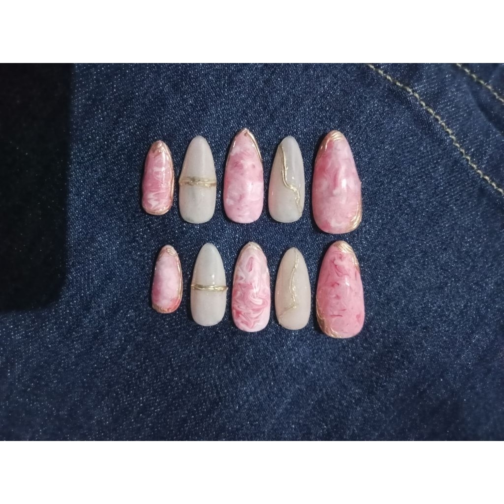 Fake nails premium handmade marble