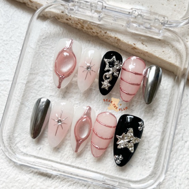 Black Pink Press On Nails