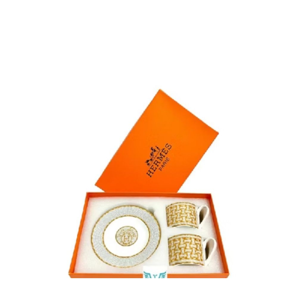 branded teacup set h gold