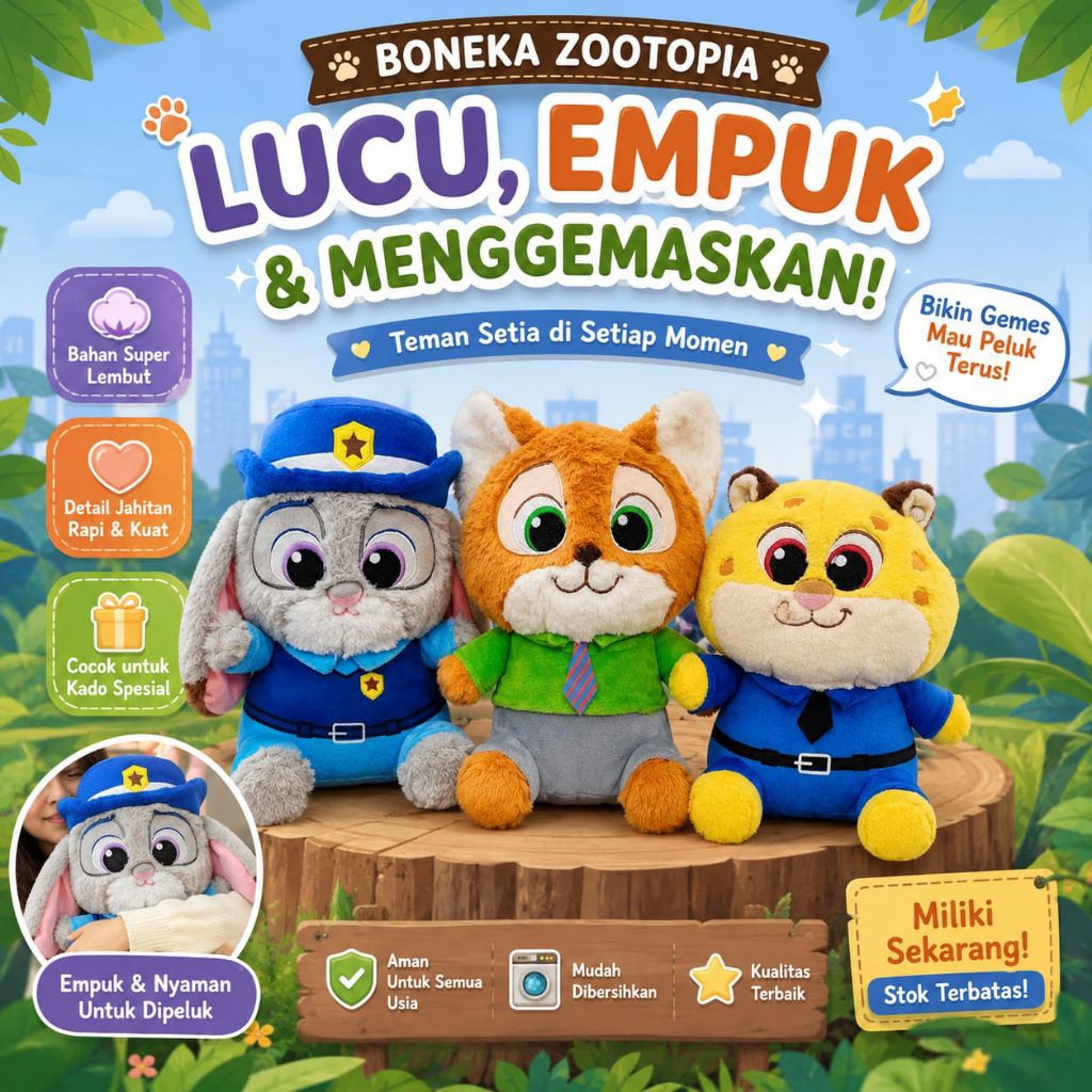 Boneka Zootopia ukuran 30 Cm
