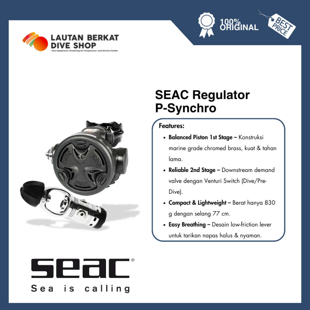 Regulator SEAC P-Synchro – Balanced Piston First Stage + Reliable Second Stage Diving Regulator