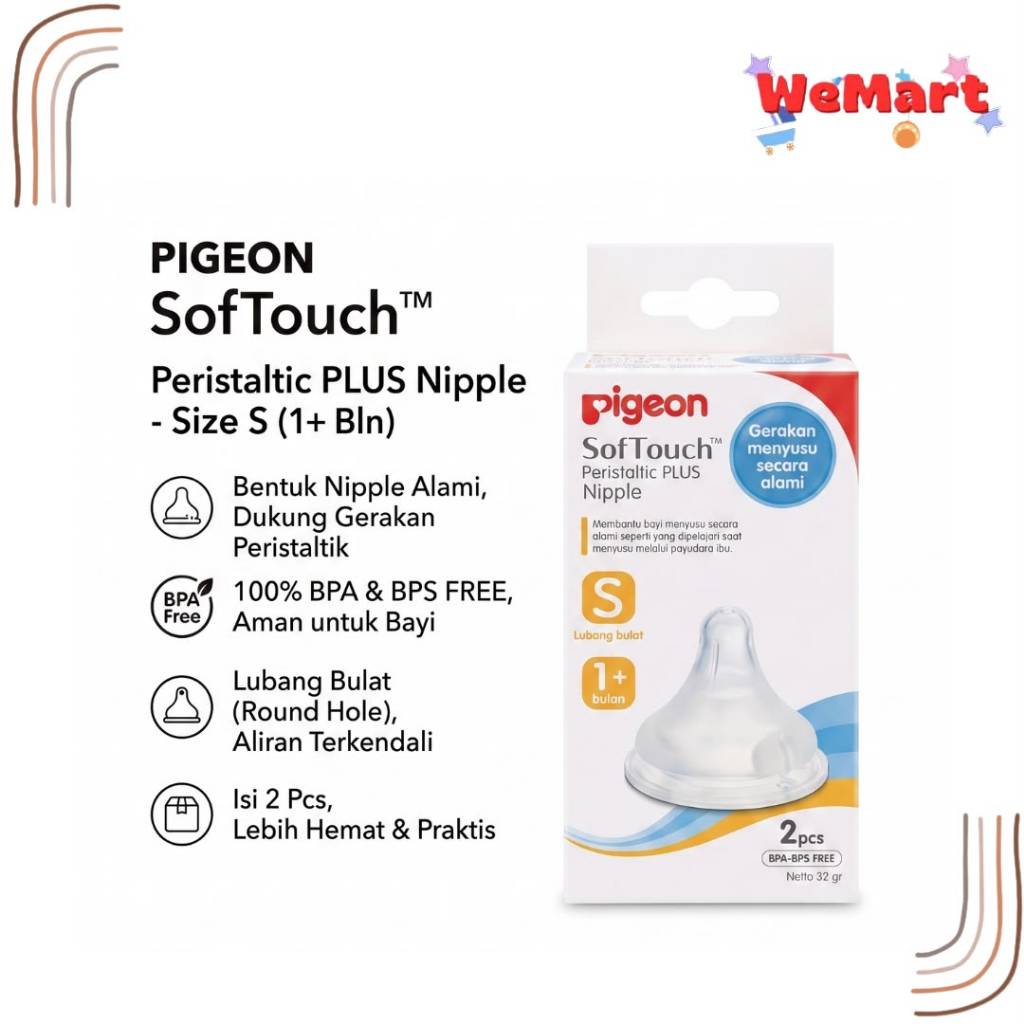 PIGEON SOFTOUCH PERISTALTIC PLUS NIPPLE - SIZE M/SIZE S