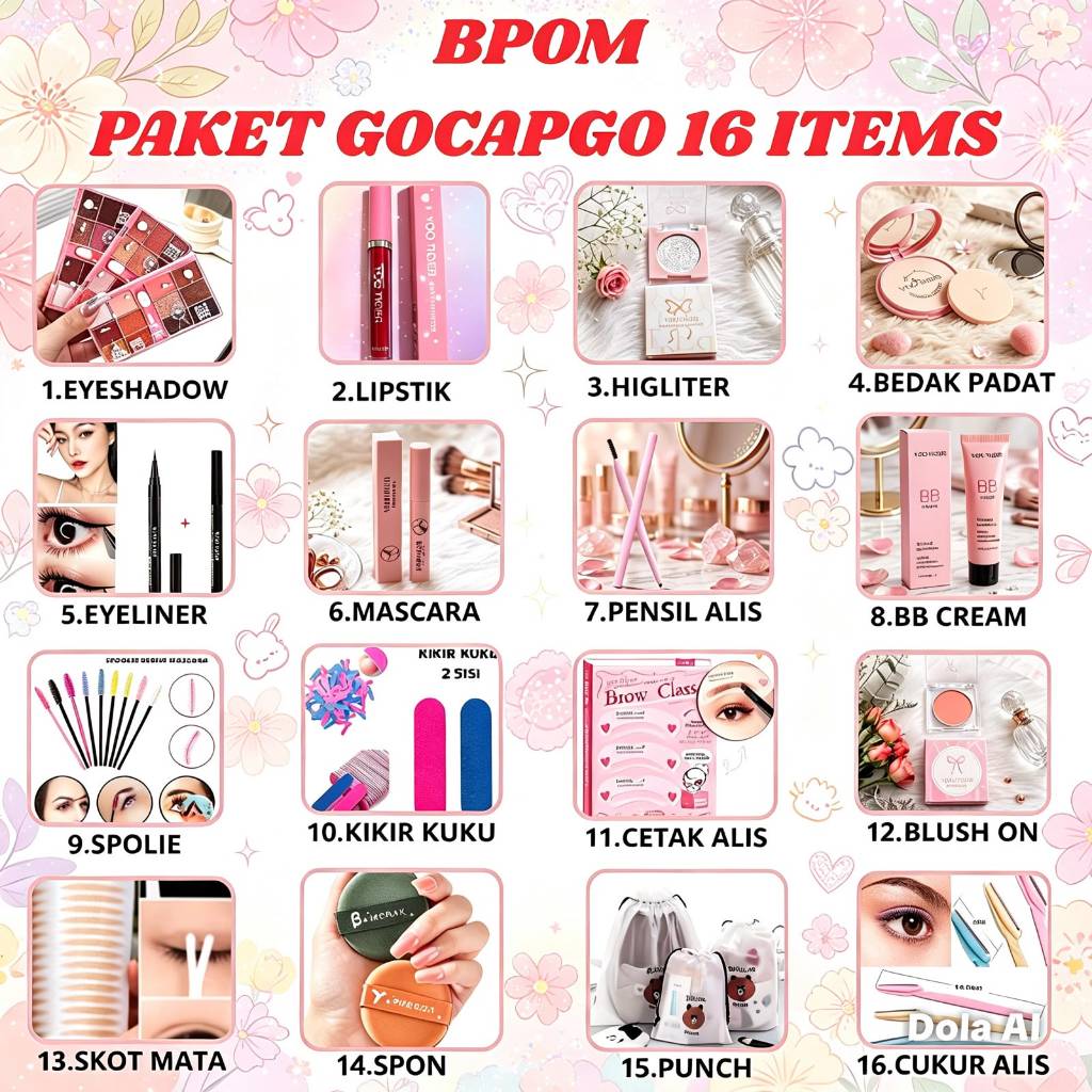 BOPM 16 ITEMS PAKET SET MAKEUP GOCAPGO